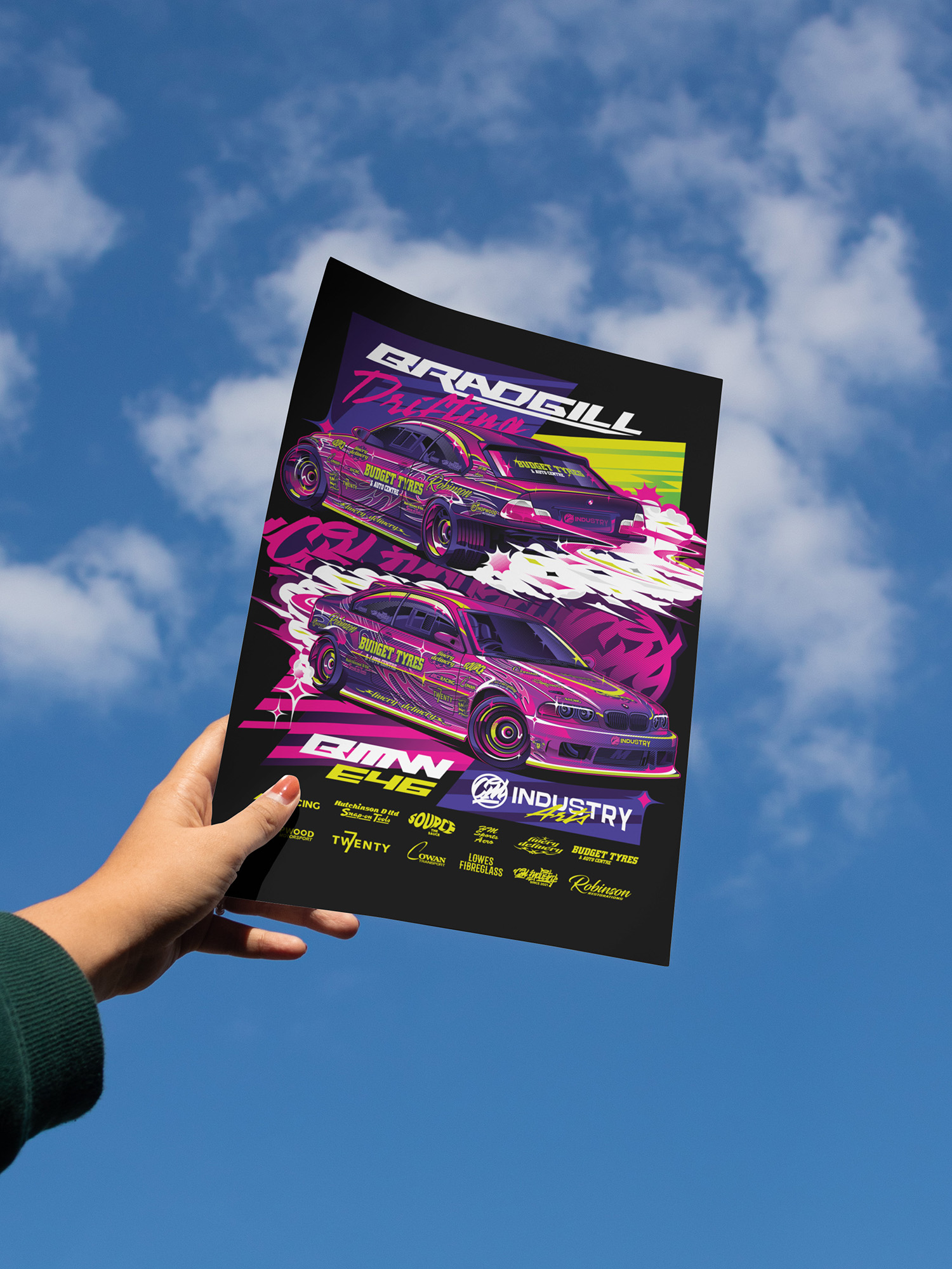 BMW E46 Drift Pink Illustration Poster MockUp | CM Industry