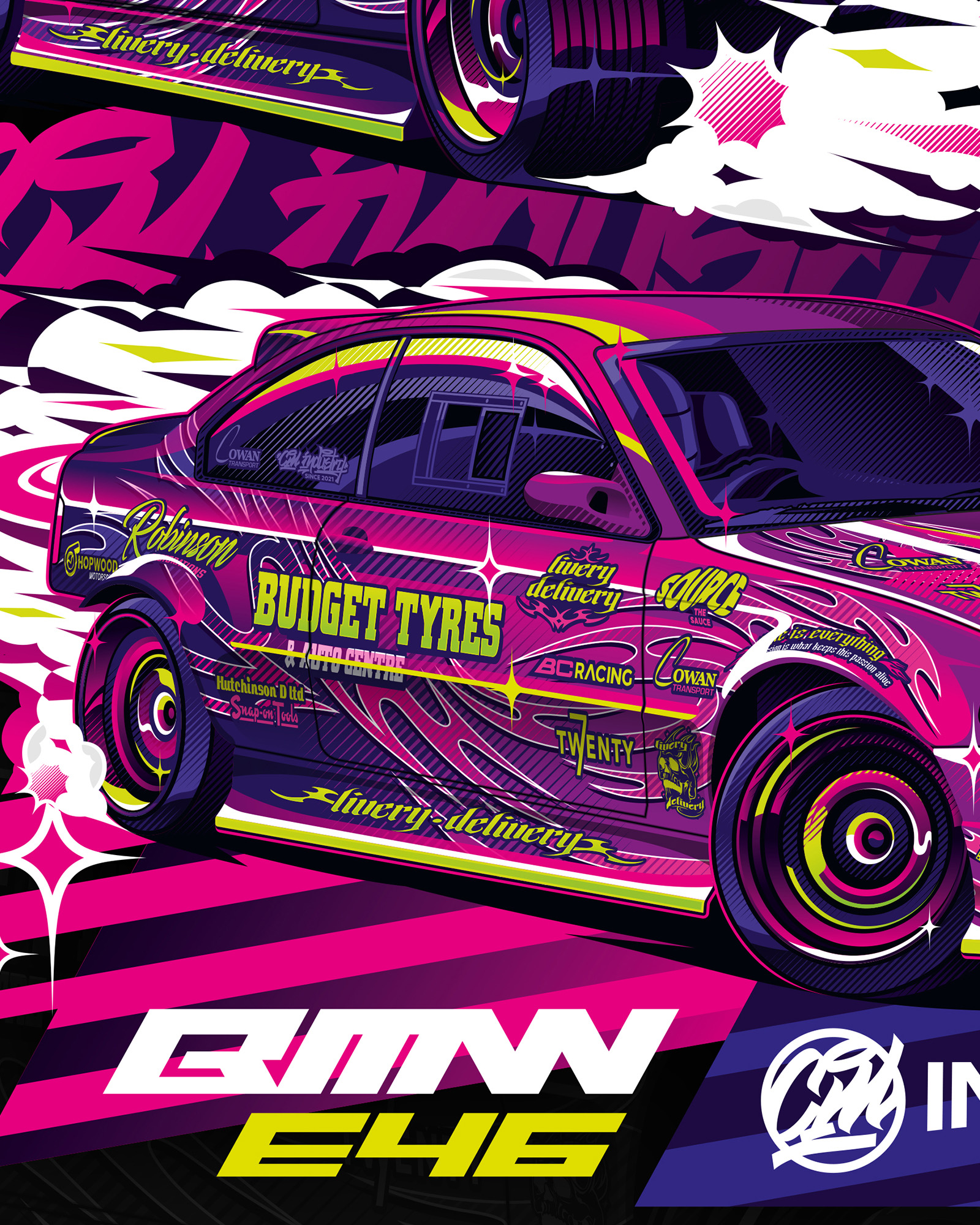 BMW E46 Drift Pink Illustration 2 | CM Industry