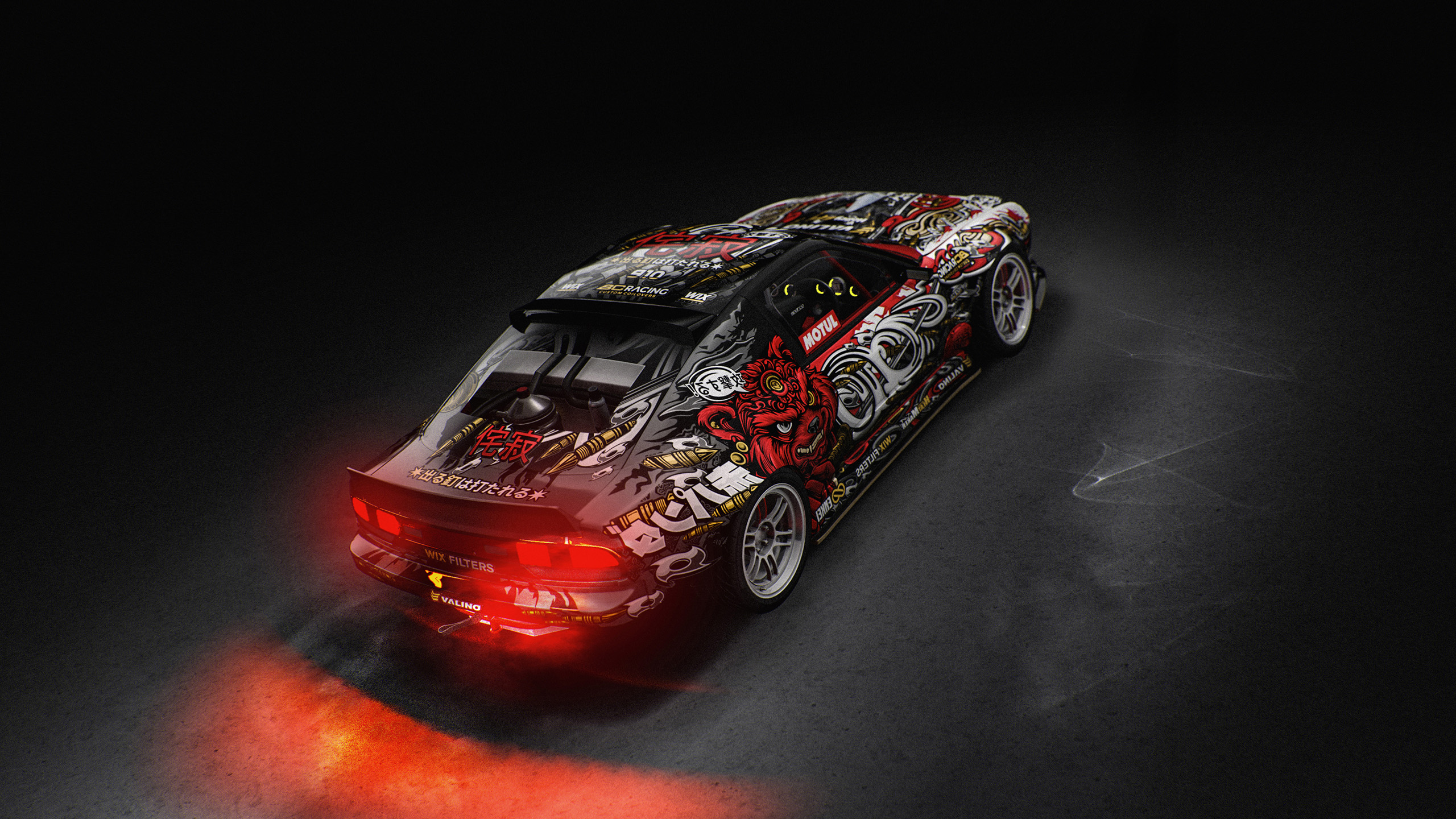 Nissan 180sx Drift Red Panda Illustration Livery Design Top 3/4 | CM Industry