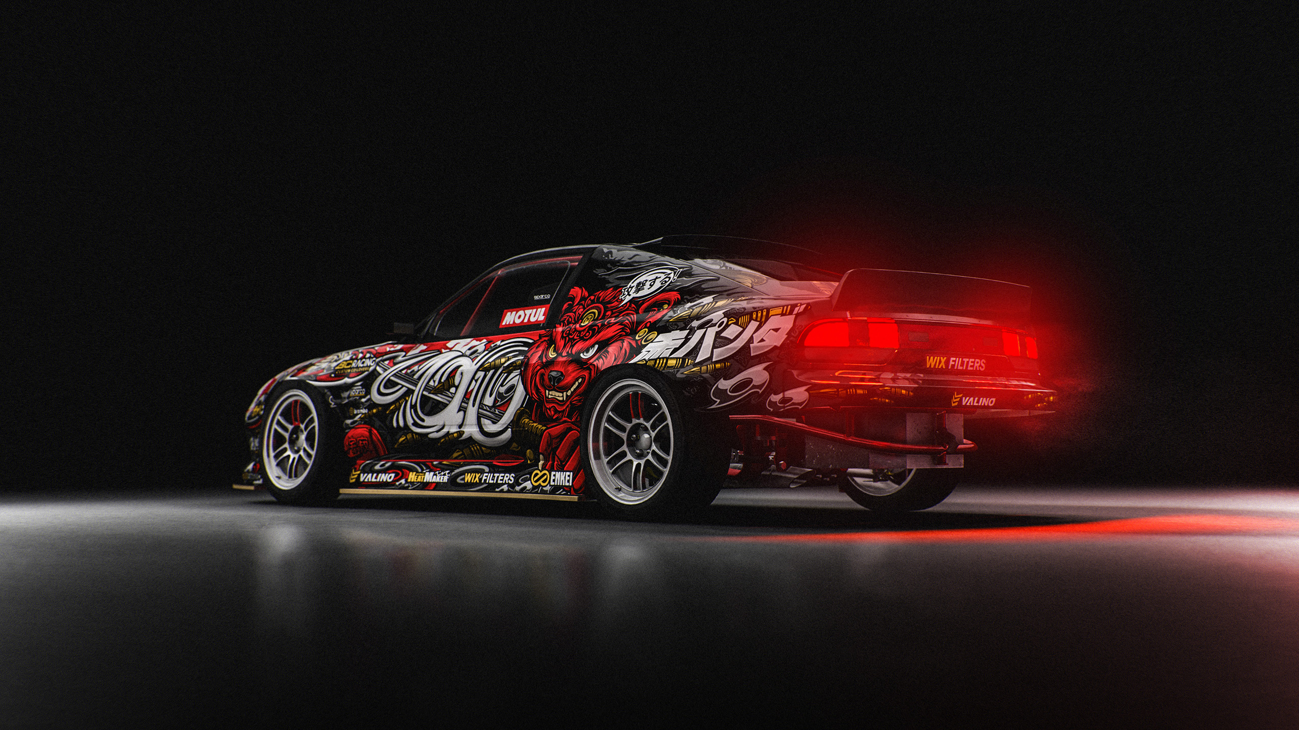 Nissan 180sx Drift Red Panda Illustration Livery Design Rear 3/4 | CM Industry