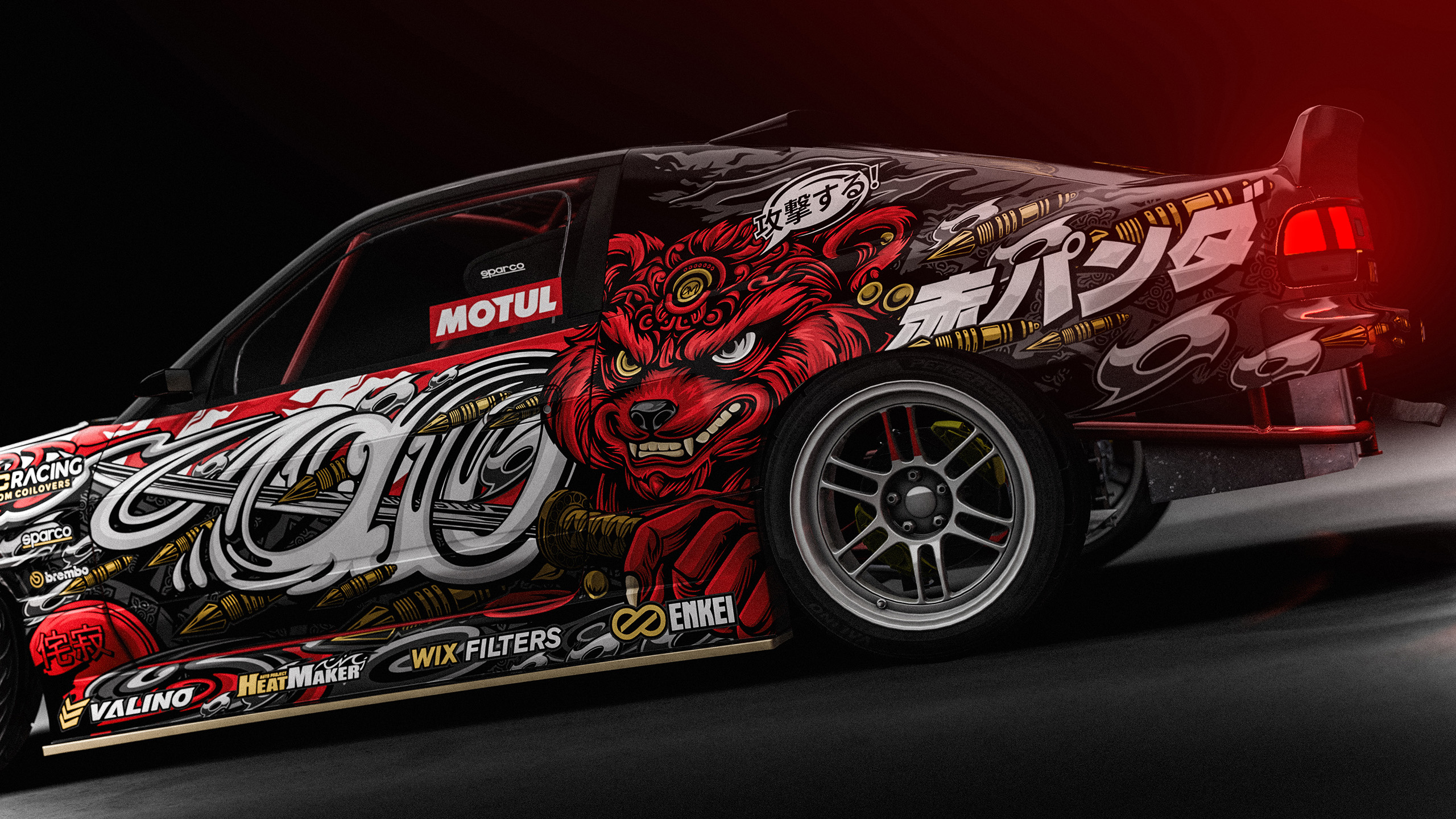 Nissan 180sx Drift Red Panda Illustration Livery Design Rear side | CM Industry