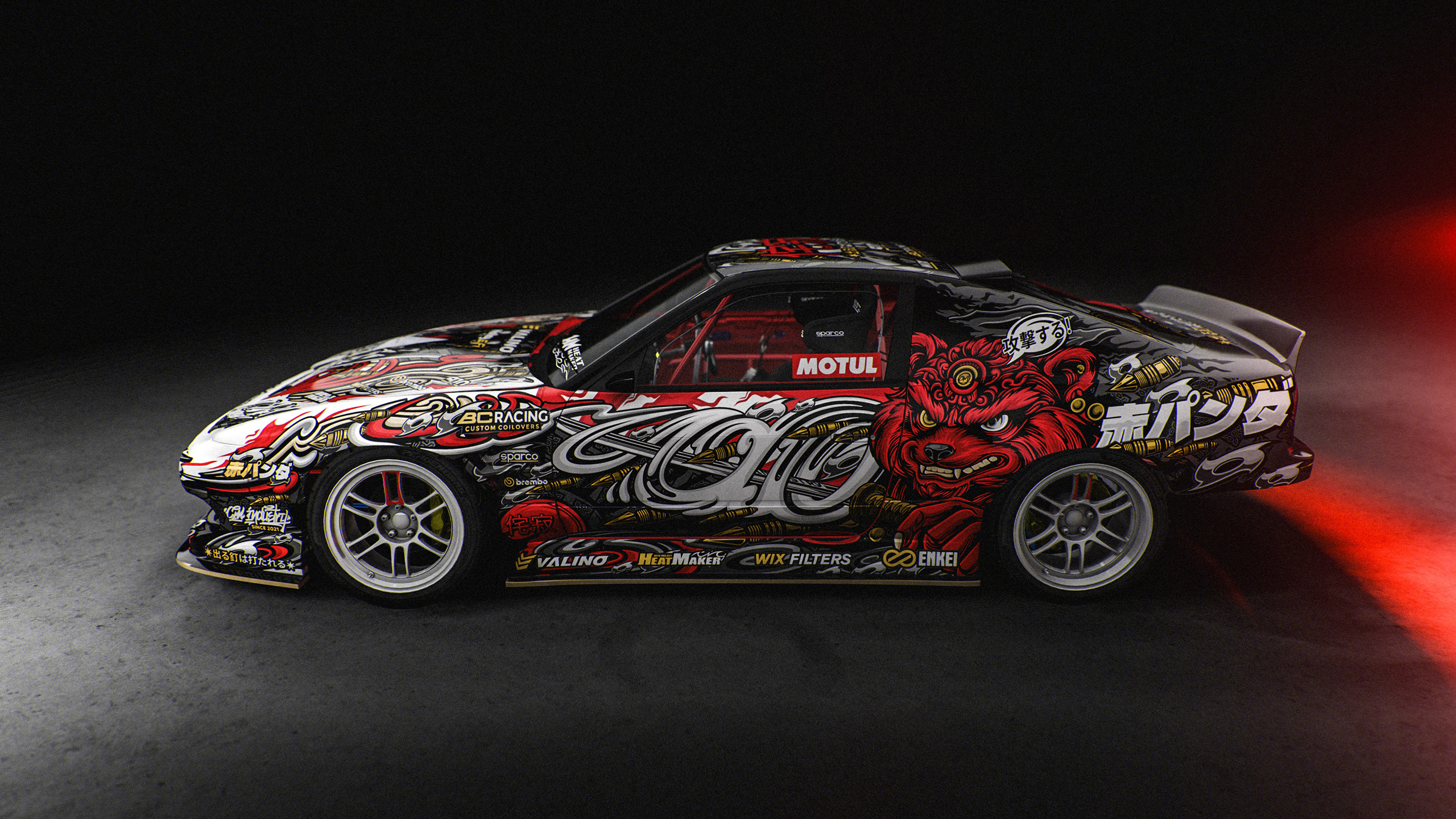 Nissan 180sx Drift Red Panda Illustration Livery Design Side | CM Industry
