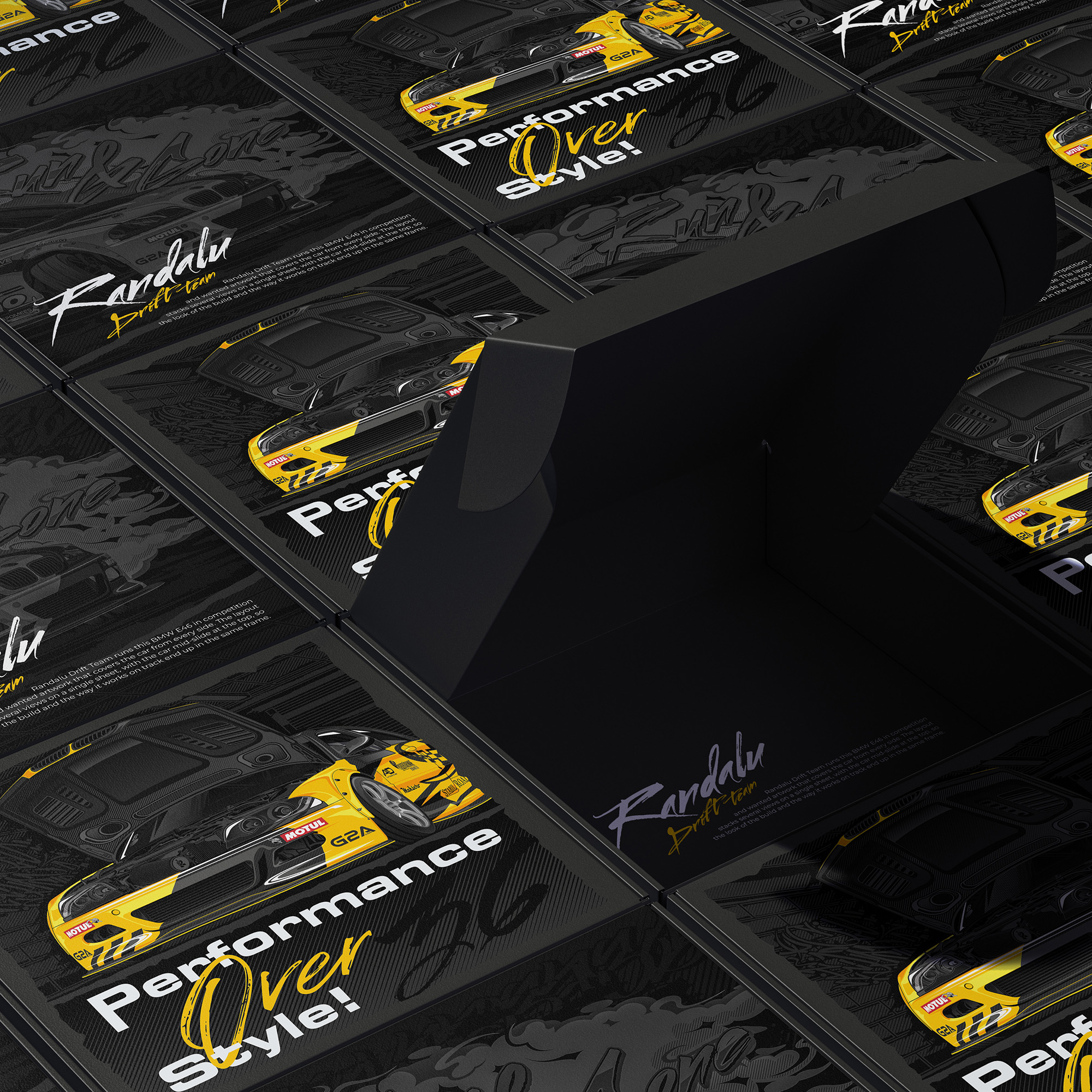 BMW E46 Drift Oliver Randalu Illustration Fabric MockUp | CM Industry