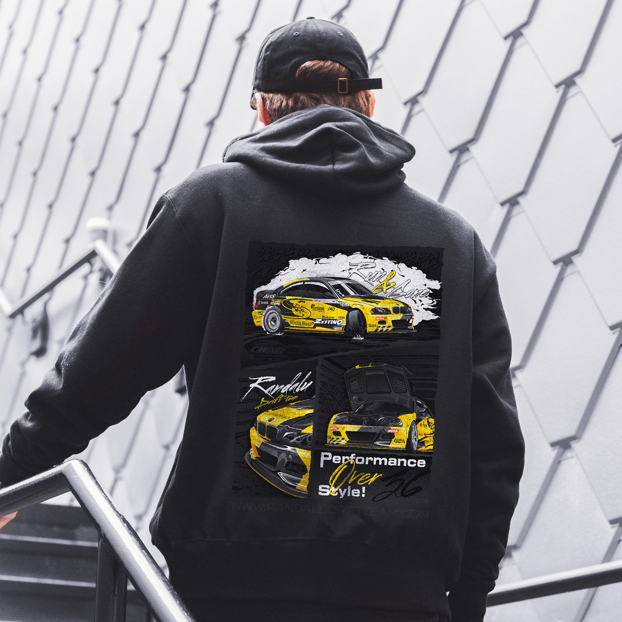 BMW E46 Drift Oliver Randalu Illustration Hoody MockUp | CM Industry