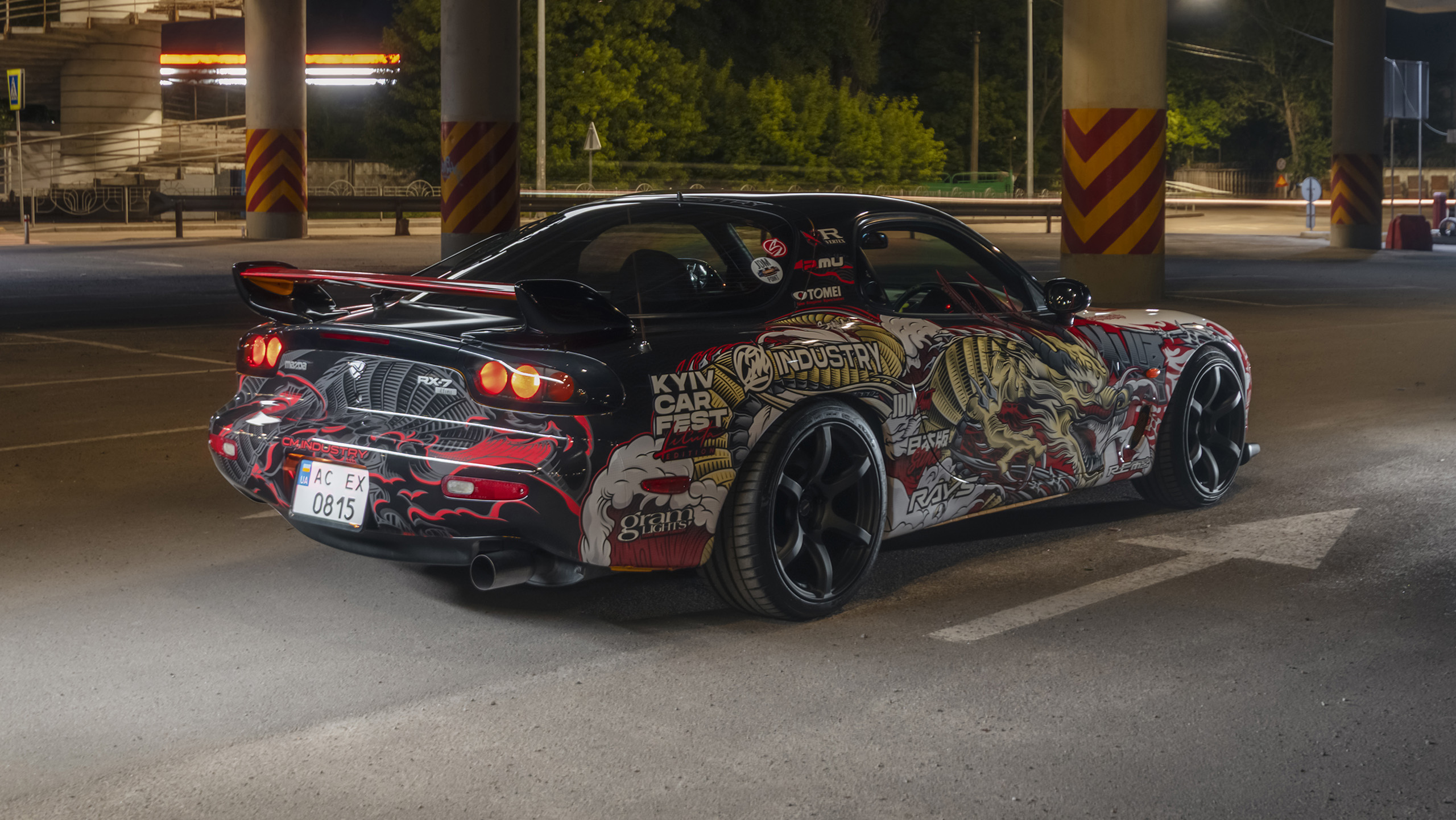 Mazda RX-7 FD3S Japanese Dragon Livery Design Rear 3/4 side | CM Industry