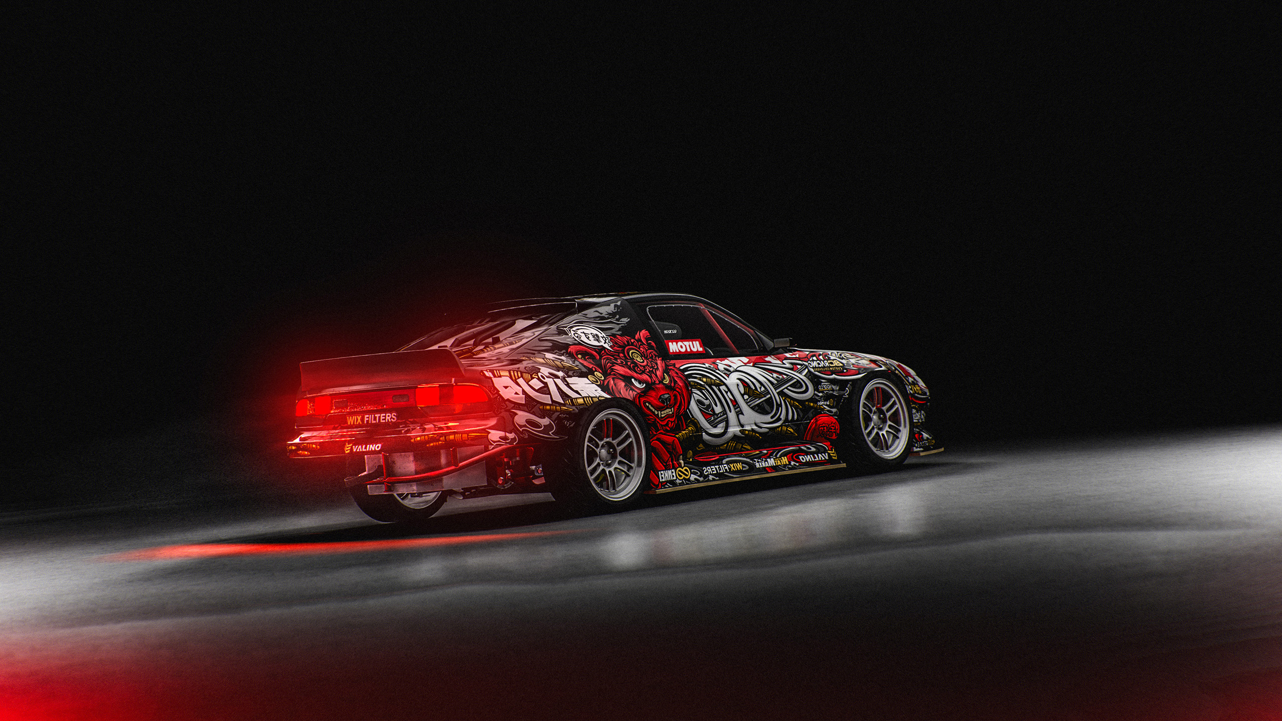 Nissan 180sx Drift Red Panda Illustration Livery Design Rear 3/4 full | CM Industry