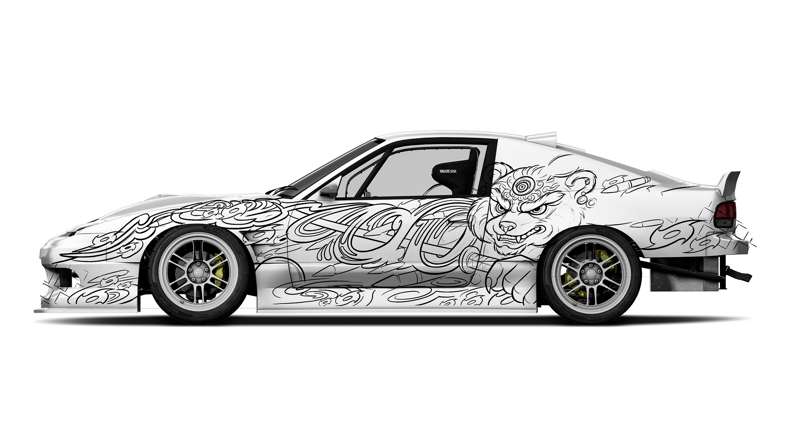Nissan 180sx Drift Red Panda Illustration Livery Design Sketch | CM Industry
