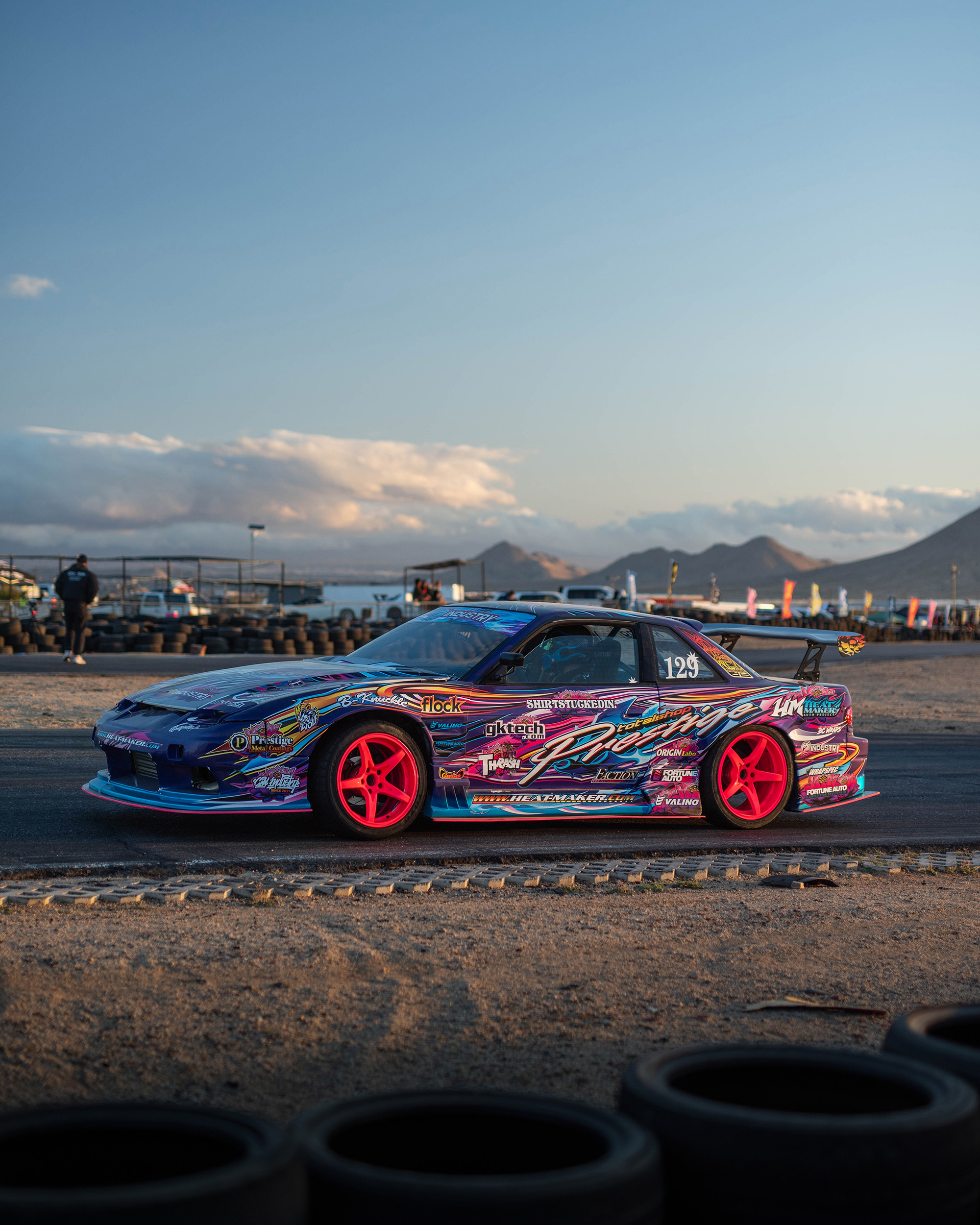 Nissan Silvia S13 Onevia Origin Labo Racing Line Purple Drift Livery Design Front 3/4 | CM Industry