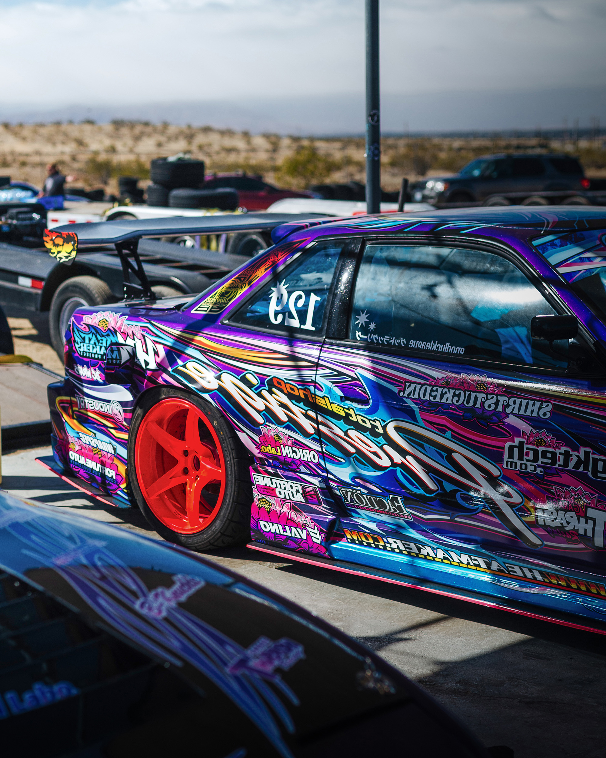 Nissan Silvia S13 Onevia Origin Labo Racing Line Purple Drift Livery Design Side rear | CM Industry