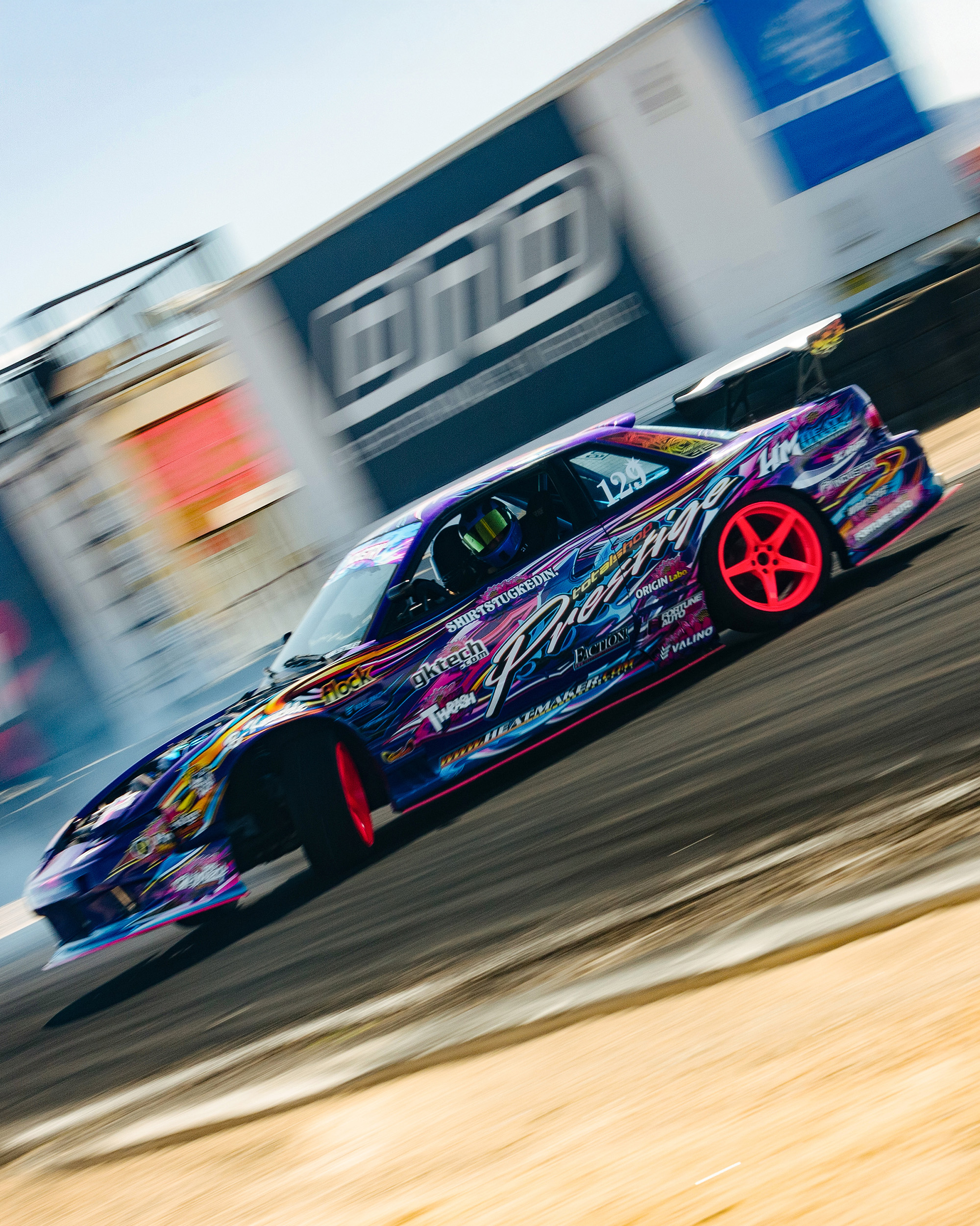 Nissan Silvia S13 Onevia Origin Labo Racing Line Purple Drift Livery Design Front 3/4 drift | CM Industry