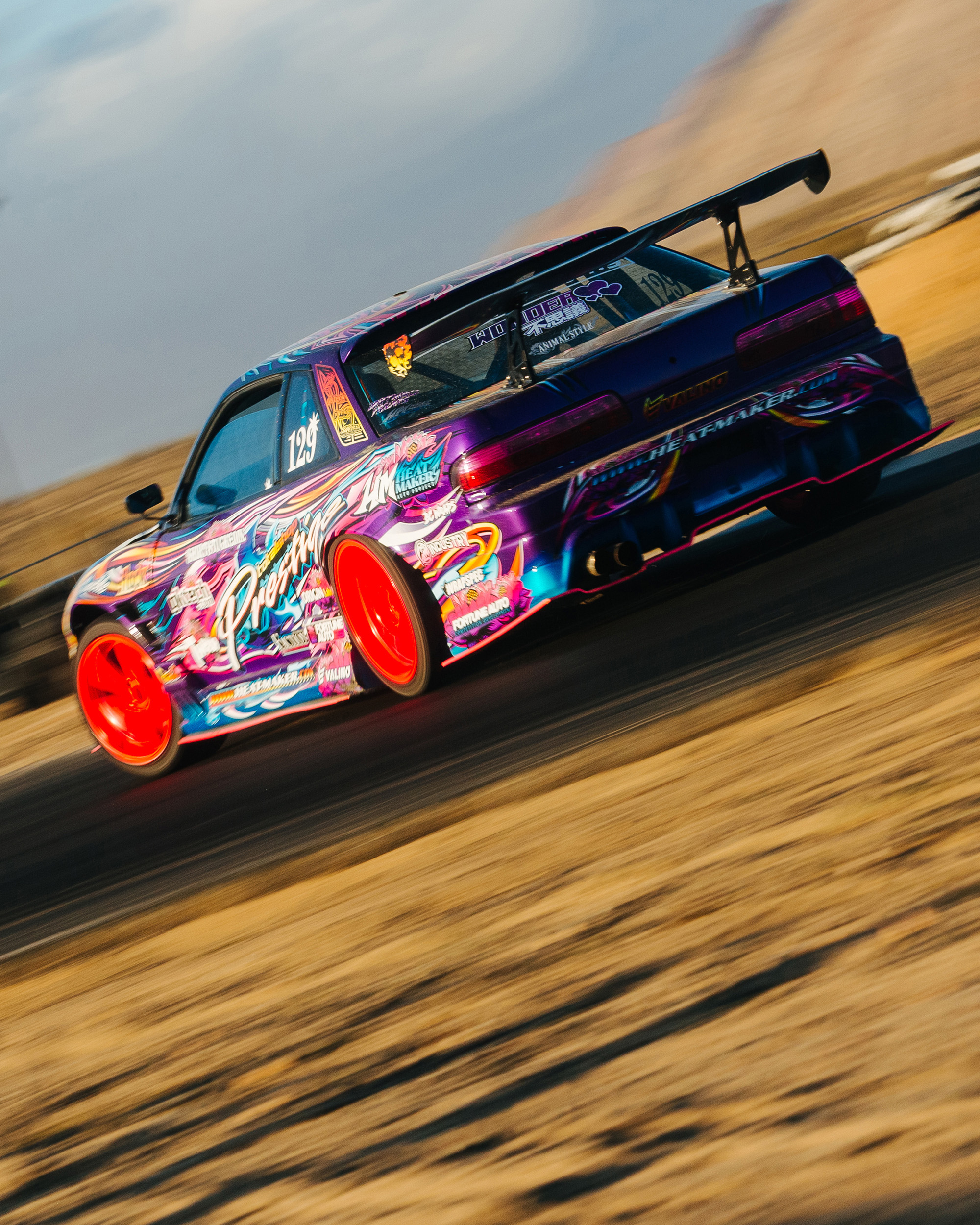 Nissan Silvia S13 Onevia Origin Labo Racing Line Purple Drift Livery Design Rear 3/4 drift | CM Industry