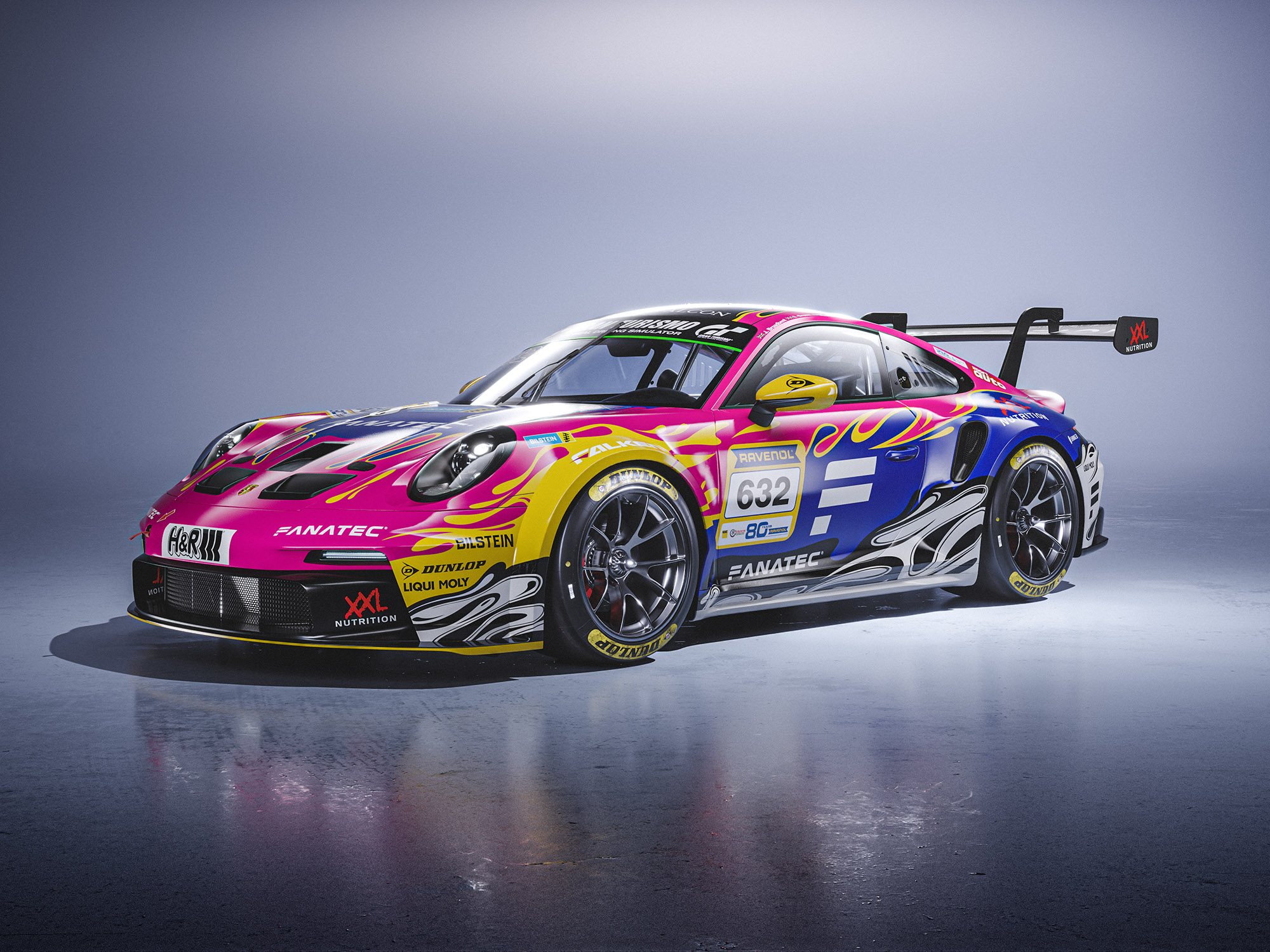 Porsche 911 GT3 Cup (992) 992.1 Black Falcon Fanatec Livery Design Pink Front 3/4 | CM Industry