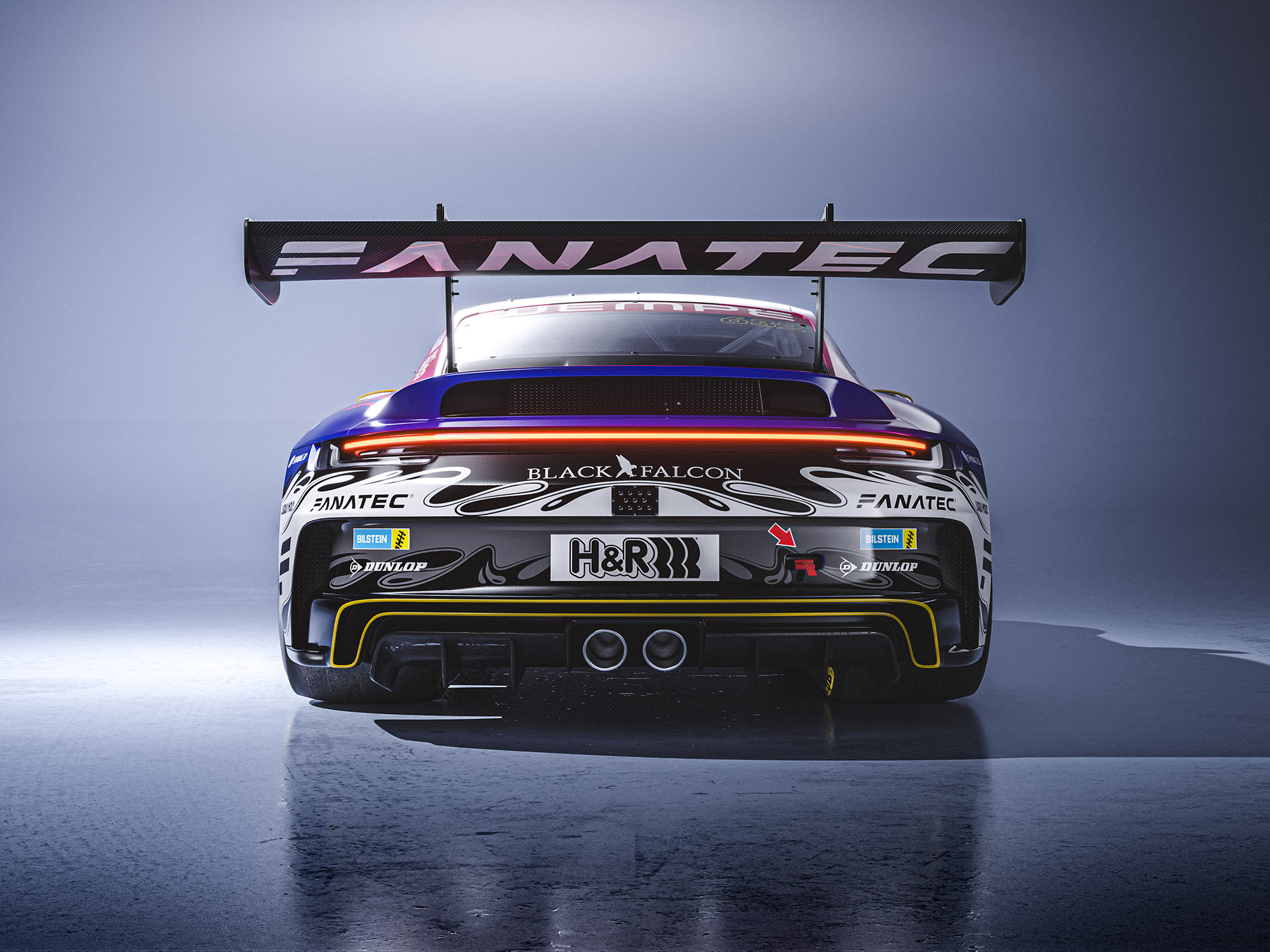 Porsche 911 GT3 Cup (992) 992.1 Black Falcon Fanatec Livery Design Pink Rear | CM Industry
